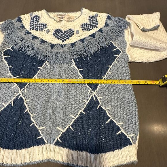 Vintage Huntington Ridge Blue & Cream Heart Hand Knitted Sweater Size M - Picture 6 of 7